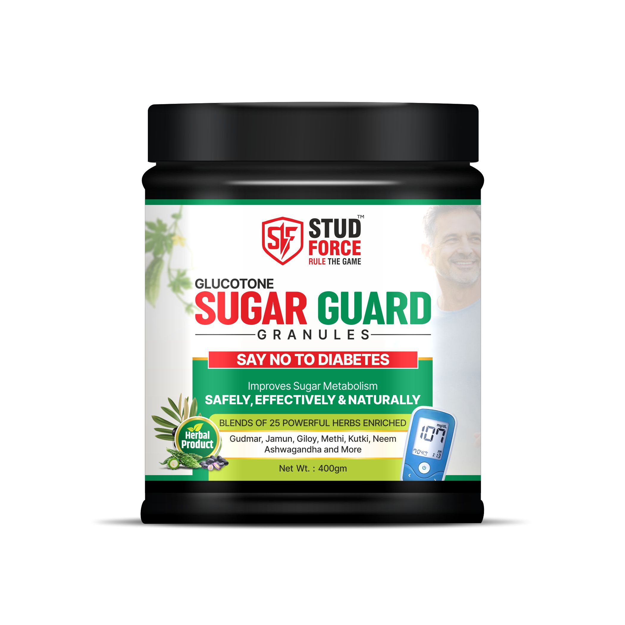 StudForce Sugar Guard Granules — front packaging showing 25 herbal blend